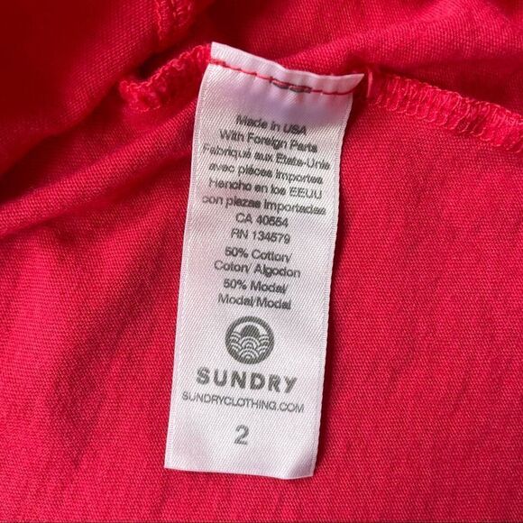NWT Sundry Hibiscus Pink Dolman 3/4 Sleeve Blouse - Size: 2 - Picture 6 of 8